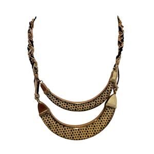 Chico's Necklace Chicos Bib Yellow Black Polka Dot Crescent Resin Rope SKU2906